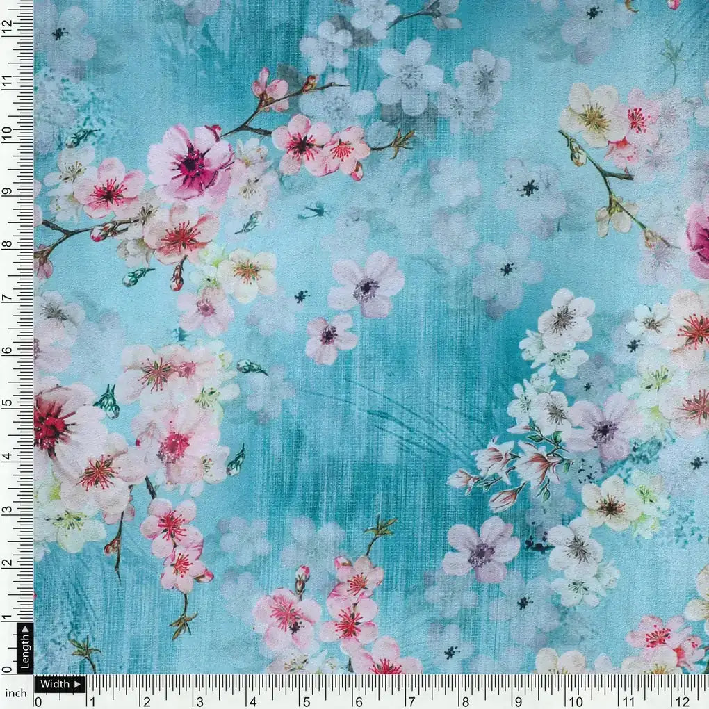 Periwinkle Floral Spring Flower Digital Printed Fabric - Silk Crepe – cr 0 ta07570p4 110 periwinkle floral spring flower digital printed fabric silk crepe 4