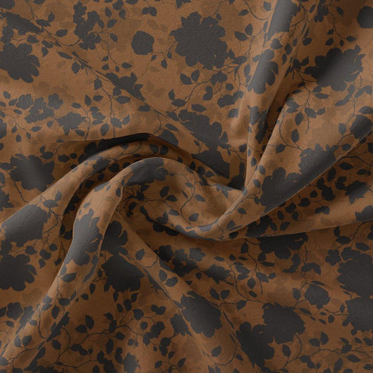 Black And Rustic Look Flower Digital Printed Fabric - Crepe - FAB VOGUE Studio®
