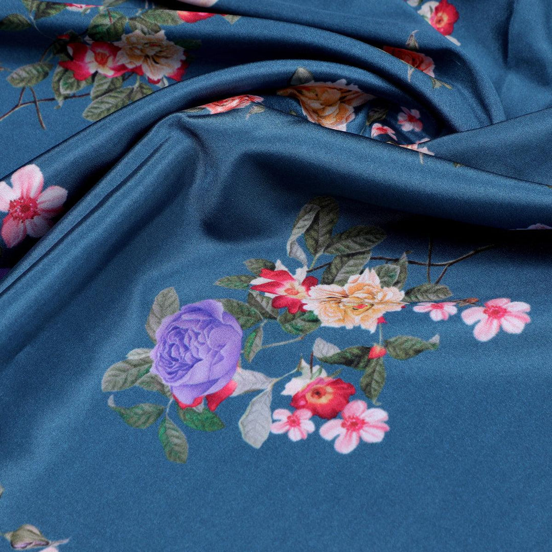 Colourful Flower Bunch Digital Printed Fabric - Crepe - FAB VOGUE Studio®