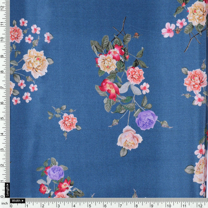Colourful Flower Bunch Digital Printed Fabric - Crepe - FAB VOGUE Studio®