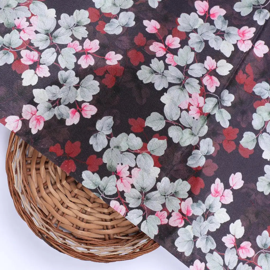 Beautiful Pink With Grey Leaves Digital Printed Fabric - Silk Crepe – cr 0 ta07717p2 110 beautiful pink with grey leaves digital printed fabric silk crepe 2