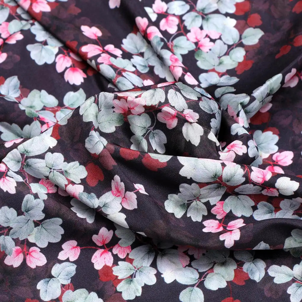 Beautiful Pink With Grey Leaves Digital Printed Fabric - Silk Crepe – cr 0 ta07717p2 110 beautiful pink with grey leaves digital printed fabric silk crepe 3