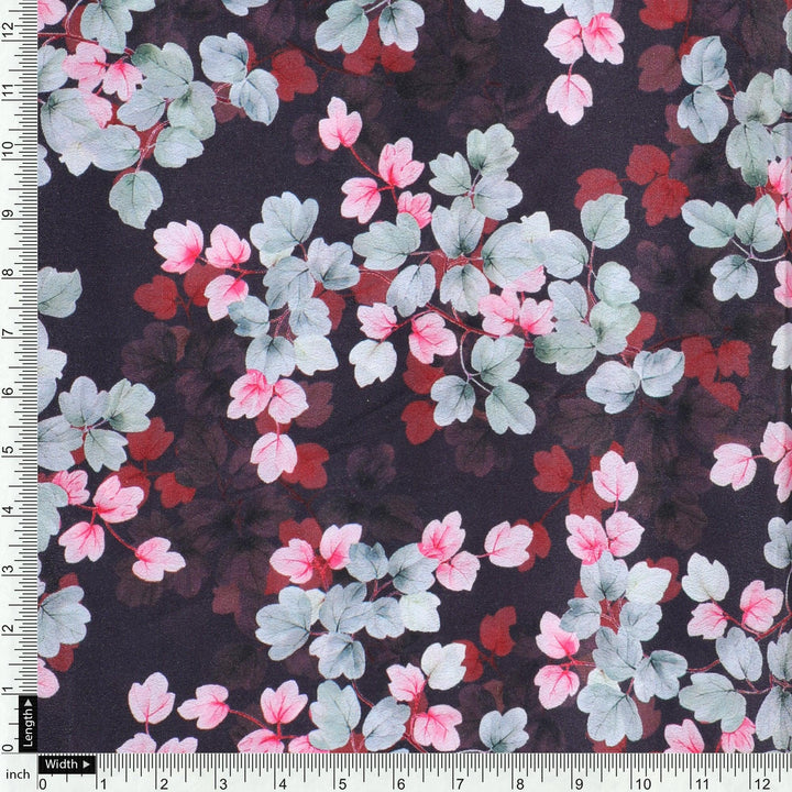 Beautiful Pink With Grey Leaves Digital Printed Fabric - Silk Crepe - FAB VOGUE Studio®