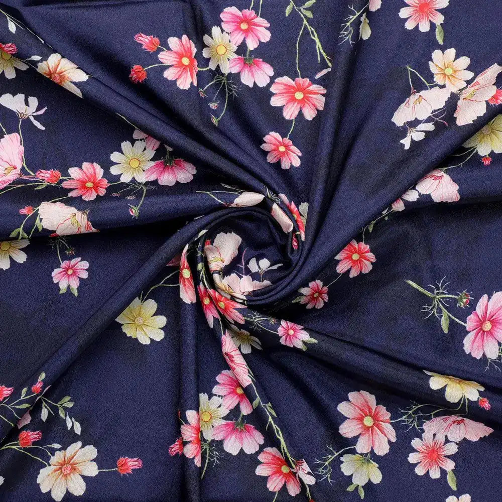 Tiny Colorfull Orchids Floral With Blue Background Digital Printed Fabric - Silk Crepe – cr 0 ta07814p1 110 tiny colorfull orchids floral with blue background digital printed fabric silk crepe 1