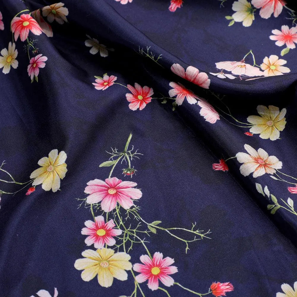 Tiny Colorfull Orchids Floral With Blue Background Digital Printed Fabric - Silk Crepe – cr 0 ta07814p1 110 tiny colorfull orchids floral with blue background digital printed fabric silk crepe 3