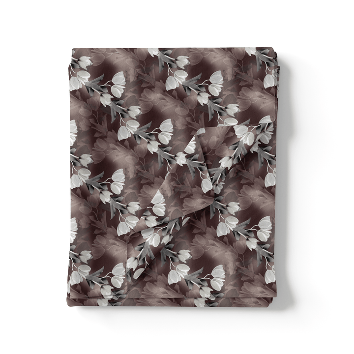 Watercolor Blooming Flower Brown Flower Digital Printed Fabric - Silk Crepe - FAB VOGUE Studio®