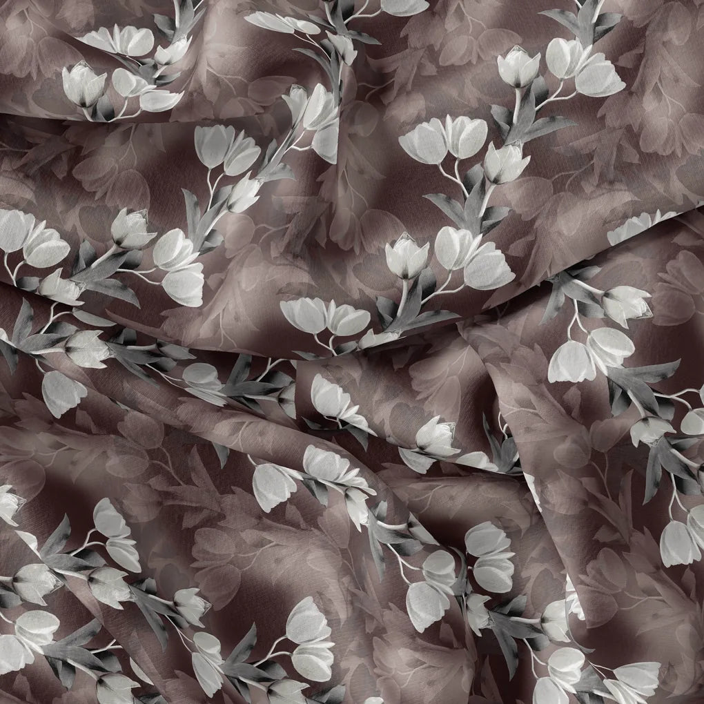 Watercolor Blooming Flower Brown Flower Digital Printed Fabric - Silk Crepe – cr 0 ta08146p3 110 watercolor blooming flower brown flower digital printed fabric silk crepe 4