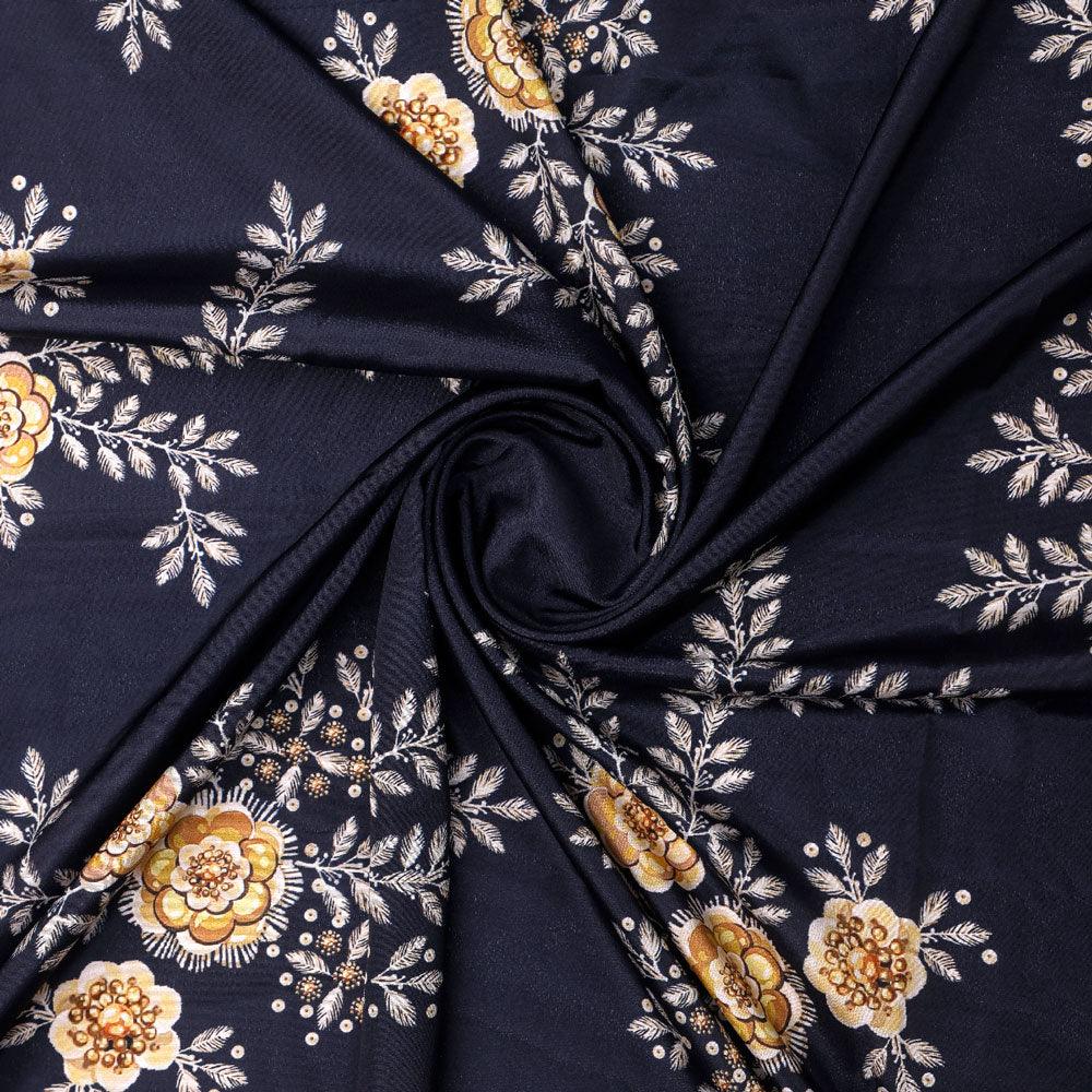 Embroidery Flower And Buds Digital Printed Fabric - Silk Crepe - FAB VOGUE Studio®