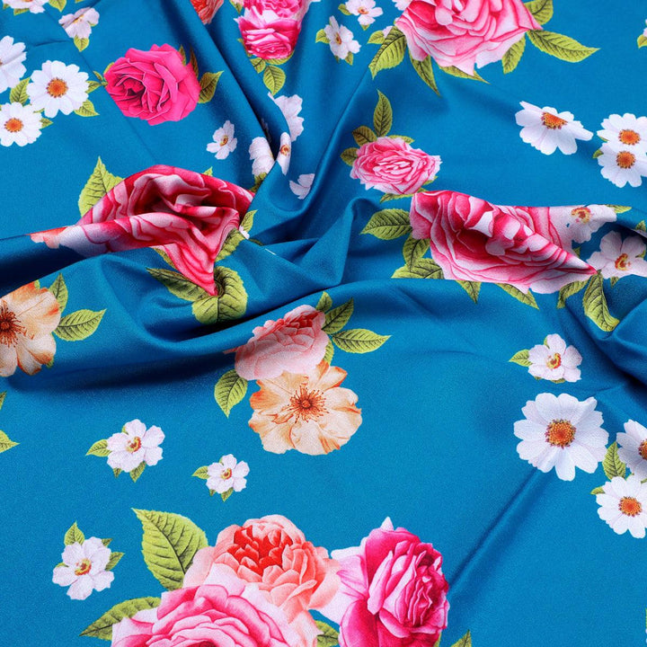 Beautiful Multicolour Anemone Roses Digital Printed Fabric - Silk Crepe - FAB VOGUE Studio®