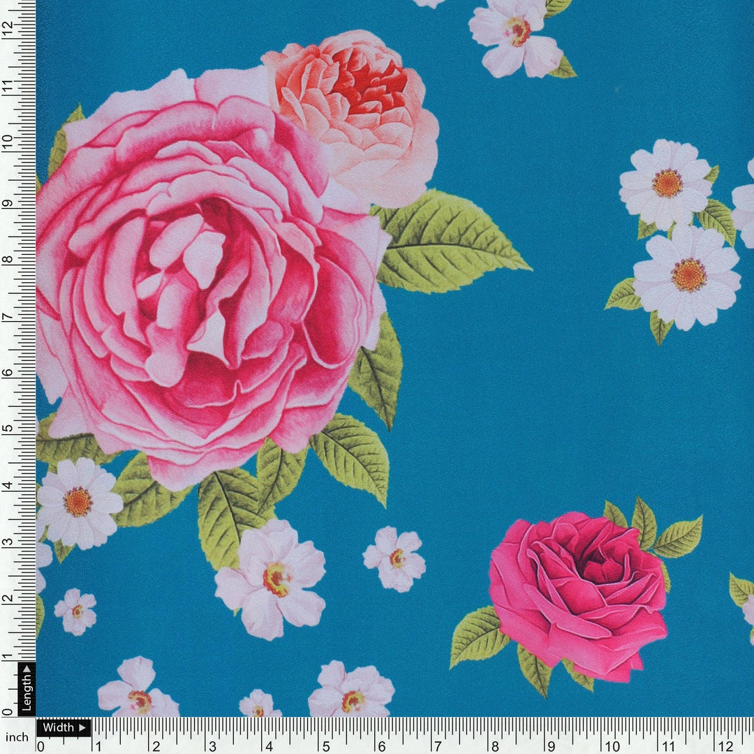 Beautiful Multicolour Anemone Roses Digital Printed Fabric - Silk Crepe - FAB VOGUE Studio®