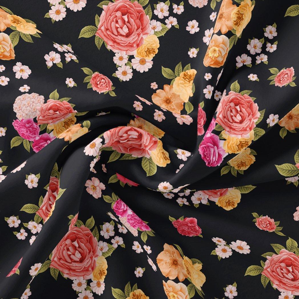 Multicolour Anemone Roses With Digital Printed Fabric - Silk Crepe - FAB VOGUE Studio®