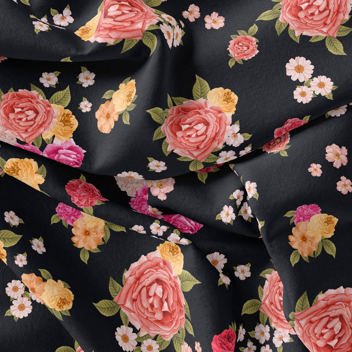 Multicolour Anemone Roses With Digital Printed Fabric - Silk Crepe - FAB VOGUE Studio®