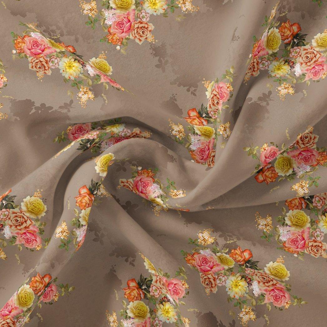Lovely Yellow Roses With Jasmin Digital Printed Fabric - Silk Crepe - FAB VOGUE Studio®