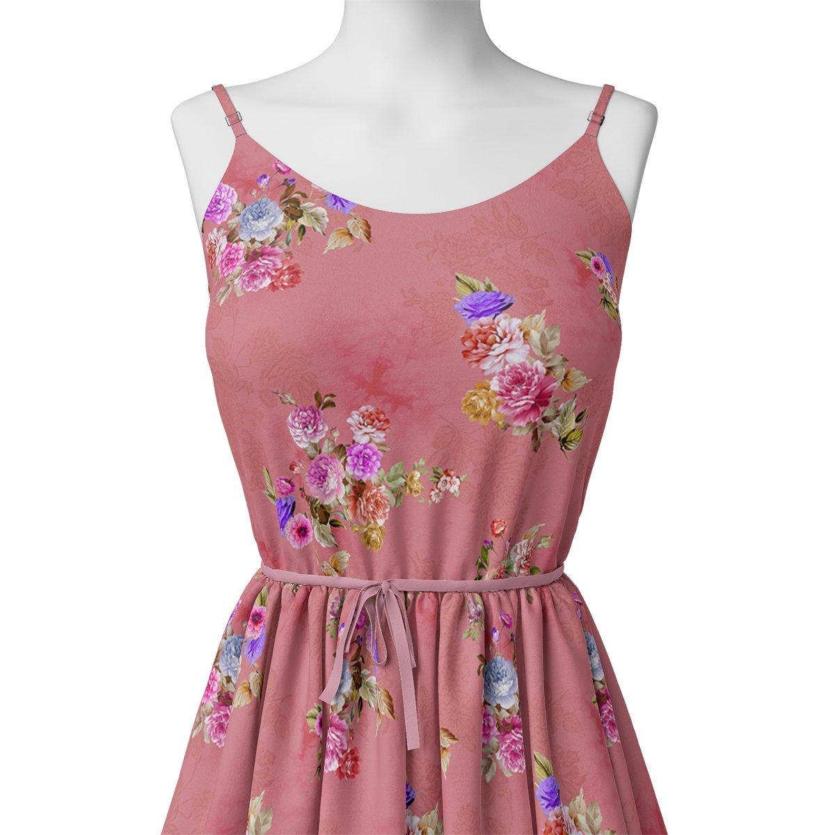 Dusky Pink With Zinnia Flower Digital Printed Fabric - Silk Crepe - FAB VOGUE Studio®