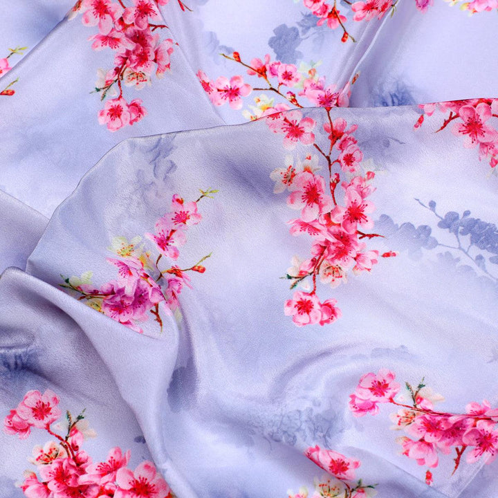 Tiny Pink Violet Floral Flower Digital Printed Fabric - Silk Crepe - FAB VOGUE Studio®