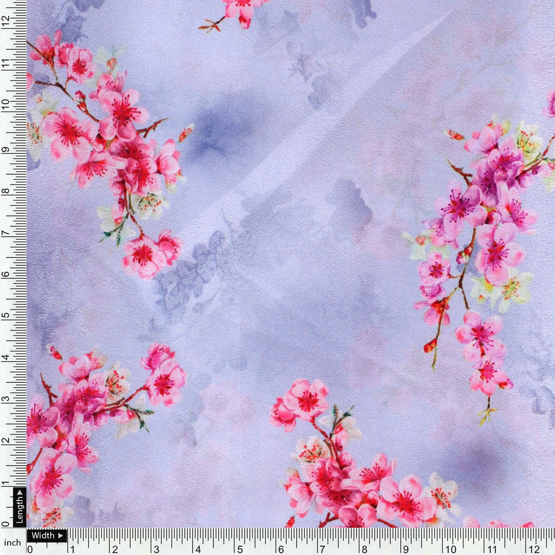 Tiny Pink Violet Floral Flower Digital Printed Fabric - Silk Crepe - FAB VOGUE Studio®