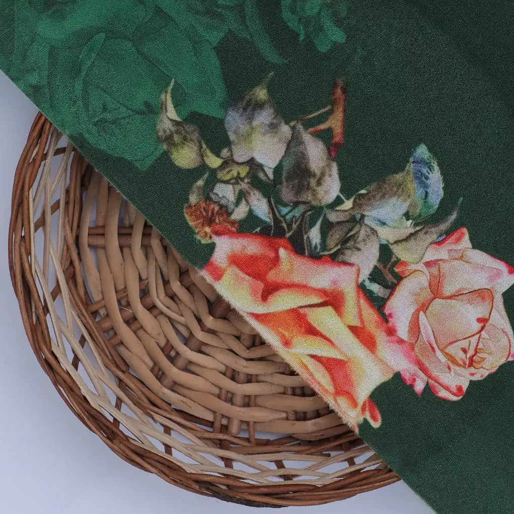 Beautiful Roses With Leaves Digital Printed Fabric - Silk Crepe – cr 0 ta08286p3 110 beautiful roses with leaves digital printed fabric silk crepe 2