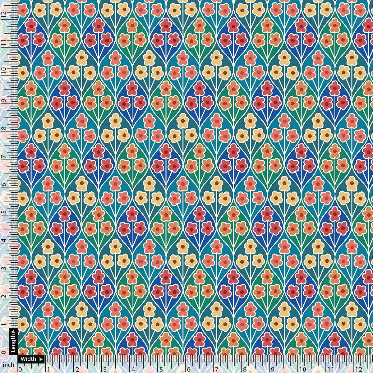 Tiny Decorative Allamanda Multicolour Digital Printed Fabric - Silk Crepe - FAB VOGUE Studio®