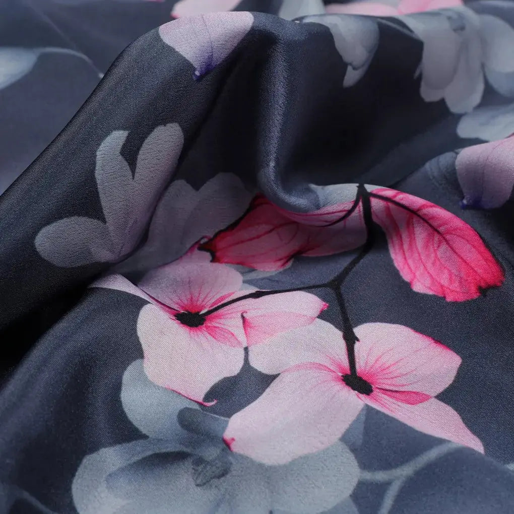 Pink Orchid Flower With Grey Background Digital Printed Fabric - Silk Crepe – cr 0 ta08291p 110 pink orchid flower with grey background digital printed fabric silk crepe 3