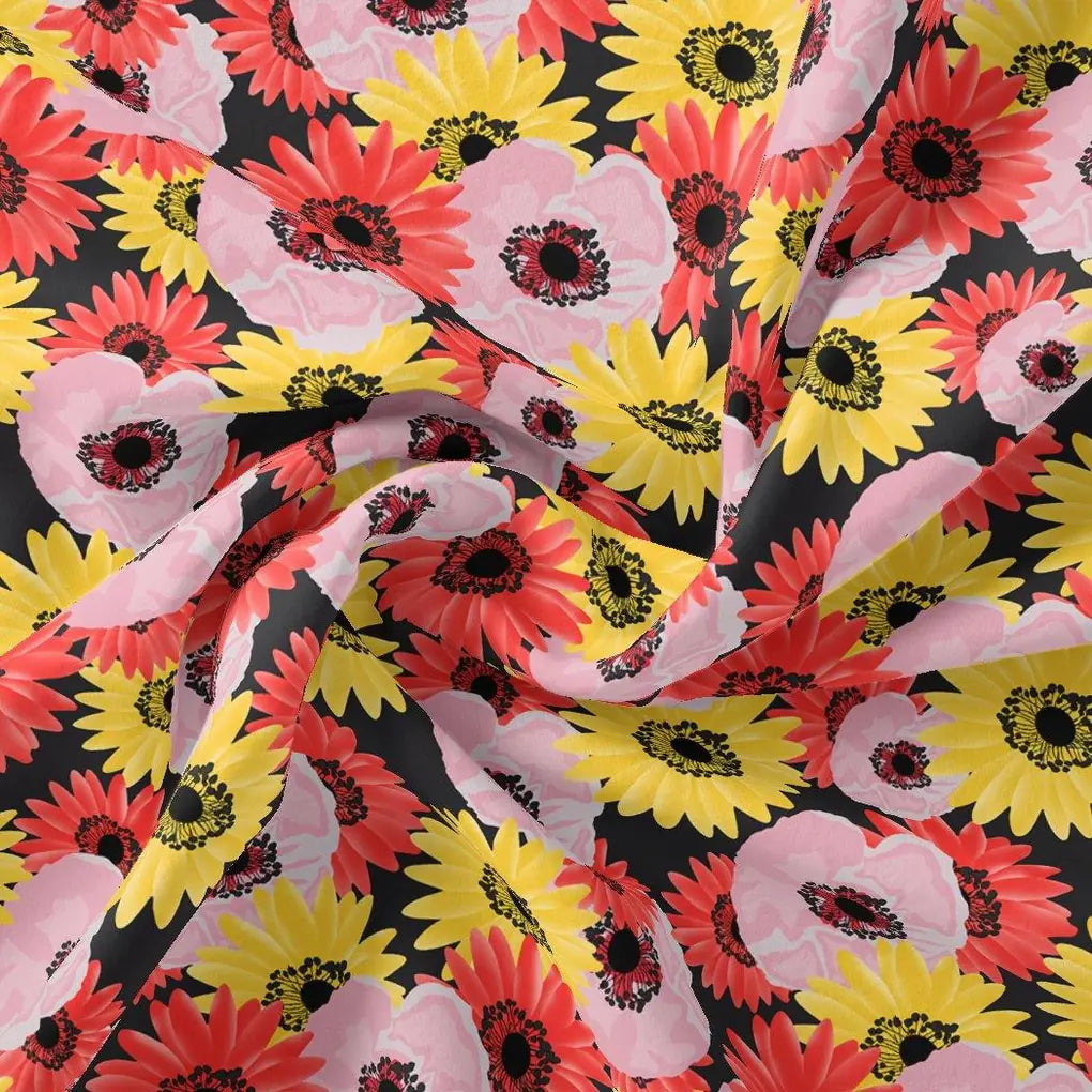 Watercolour Sunflower Digital Printed Fabric - Silk Crepe – cr 0 ta08301p 110 watercolour sunflower digital printed fabric silk crepe 1