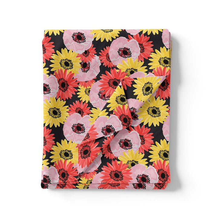 Watercolour Sunflower Digital Printed Fabric - Silk Crepe - FAB VOGUE Studio®