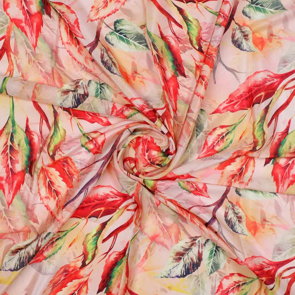 Beautiful Watercolour Gradient Autumnal Leaves Digital Printed Fabric - Silk Crepe – cr 0 ta08302p 110 beautiful watercolour gradient autumnal leaves digital printed fabric silk crepe 1
