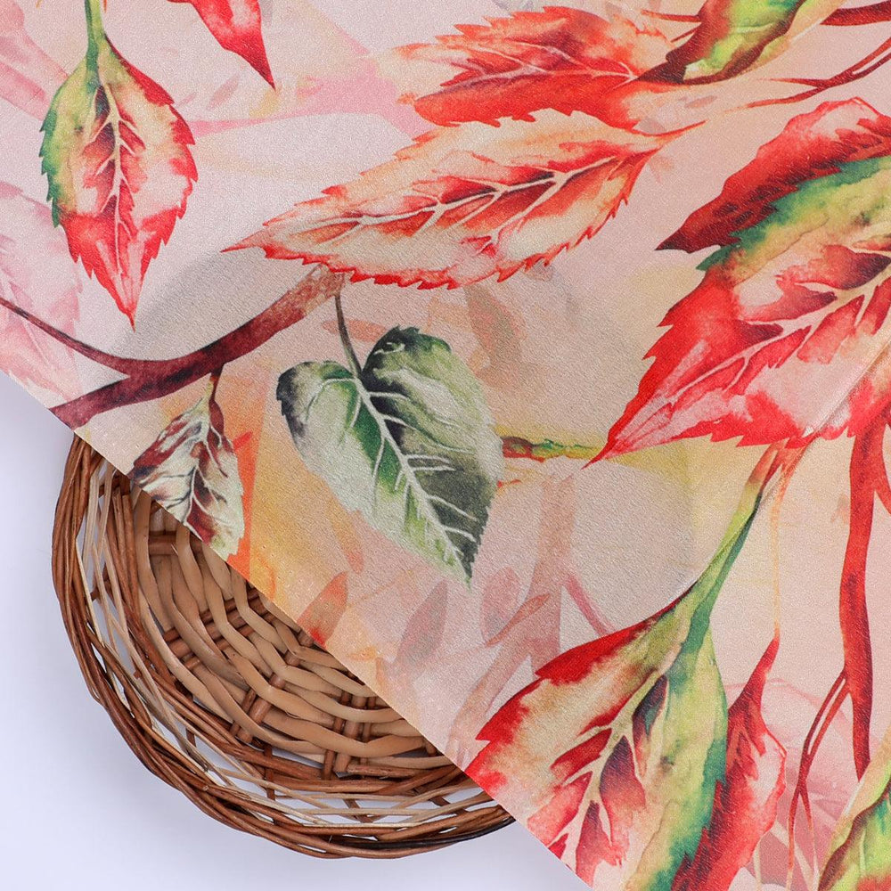 Beautiful Watercolour Gradient Autumnal Leaves Digital Printed Fabric - Silk Crepe - FAB VOGUE Studio®