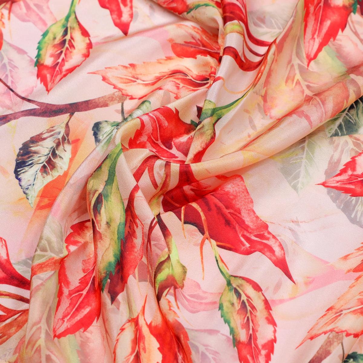 Beautiful Watercolour Gradient Autumnal Leaves Digital Printed Fabric - Silk Crepe - FAB VOGUE Studio®