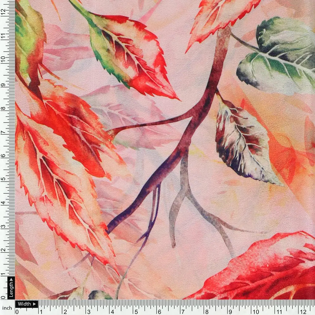 Beautiful Watercolour Gradient Autumnal Leaves Digital Printed Fabric - Silk Crepe – cr 0 ta08302p 110 beautiful watercolour gradient autumnal leaves digital printed fabric silk crepe 4