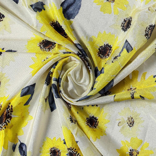 Morden Classic Yellow Sunflower Digital Printed Fabric - Silk Crepe - FAB VOGUE Studio®