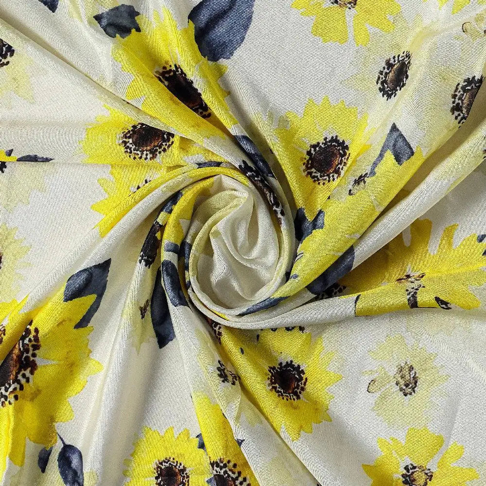 Morden Classic Yellow Sunflower Digital Printed Fabric - Silk Crepe – cr 0 ta08303p 110 morden classic yellow sunflower digital printed fabric silk crepe 1