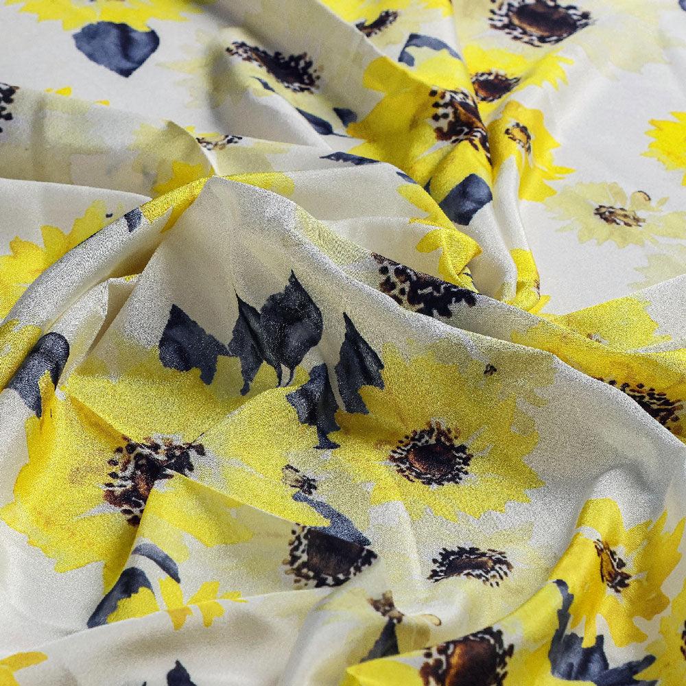 Morden Classic Yellow Sunflower Digital Printed Fabric - Silk Crepe - FAB VOGUE Studio®