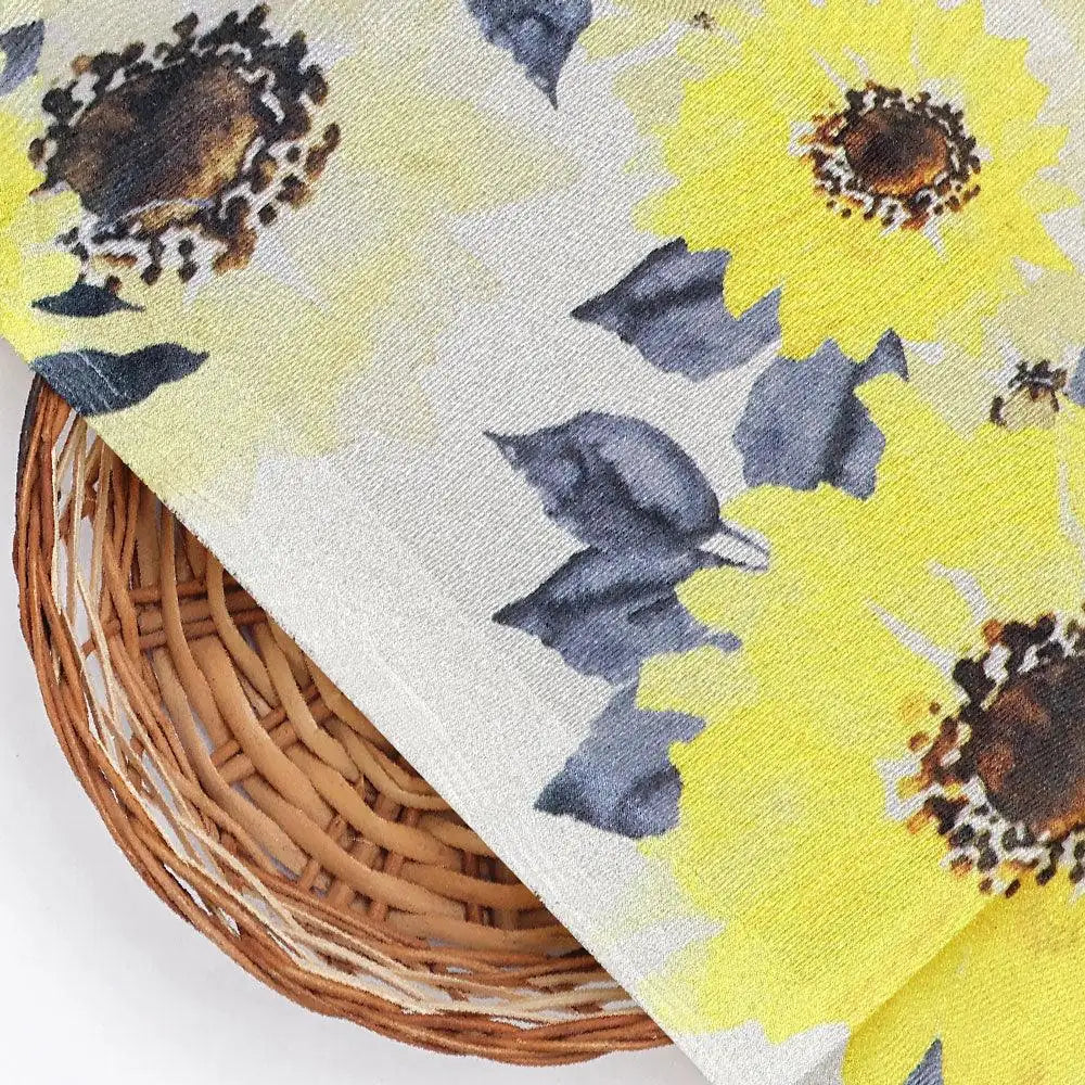 Morden Classic Yellow Sunflower Digital Printed Fabric - Silk Crepe – cr 0 ta08303p 110 morden classic yellow sunflower digital printed fabric silk crepe 3