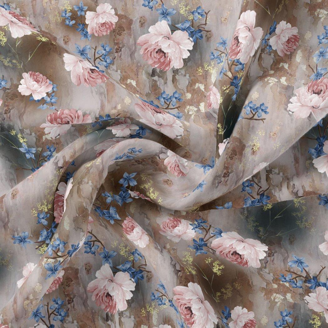 Oil Painted Cool Tiny Magnolia Digital Printed Fabric - Crepe - FAB VOGUE Studio®