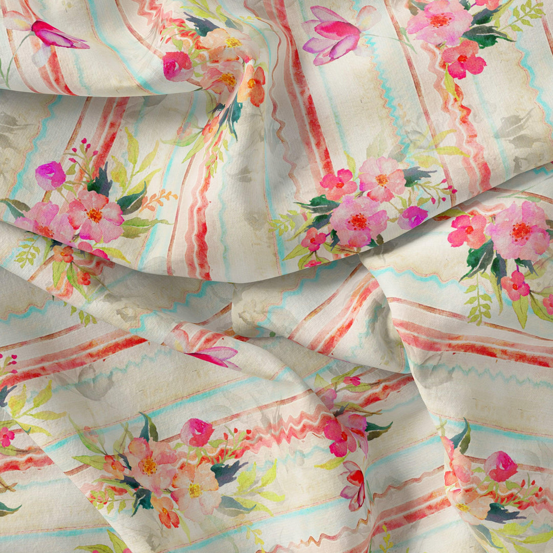 Decorative Watercolour Spring Floral Digital Printed Fabric - Silk Crepe - FAB VOGUE Studio®