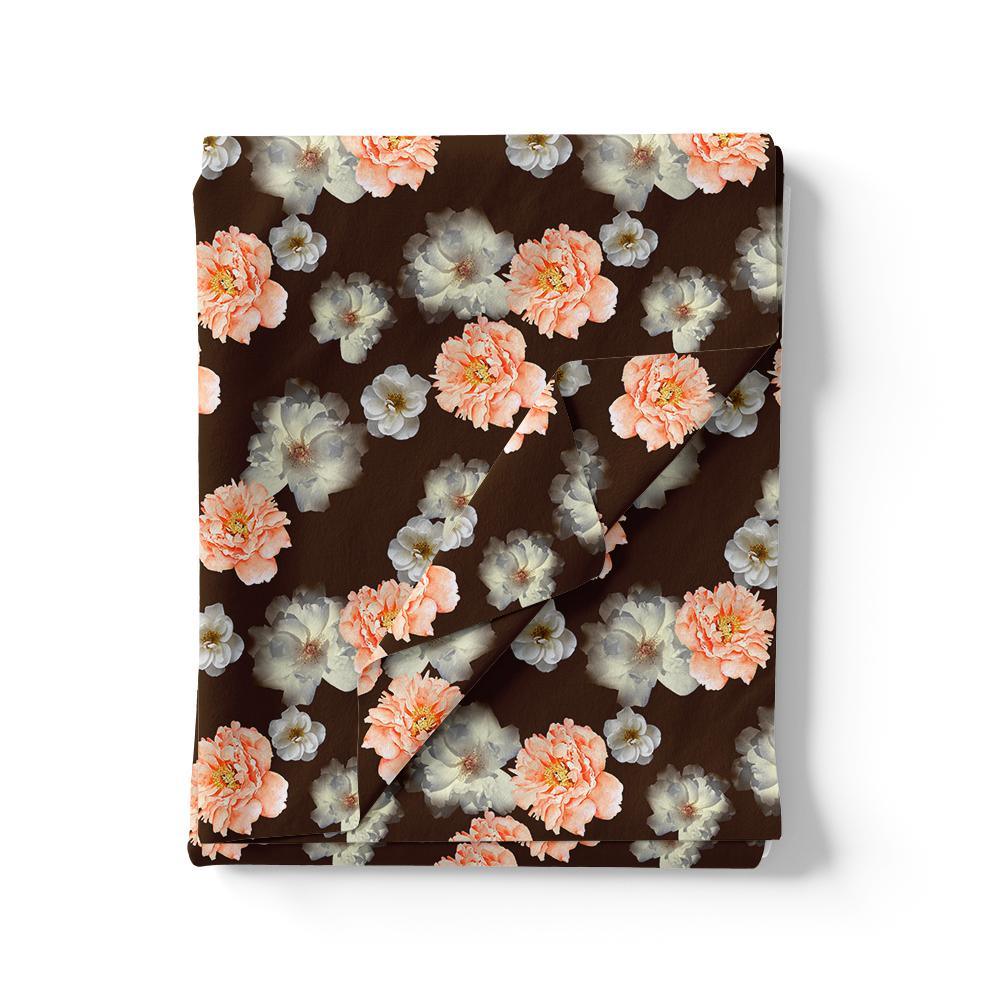 Blooming Orange Roses With Grey Digital Printed Fabric - Silk Crepe - FAB VOGUE Studio®