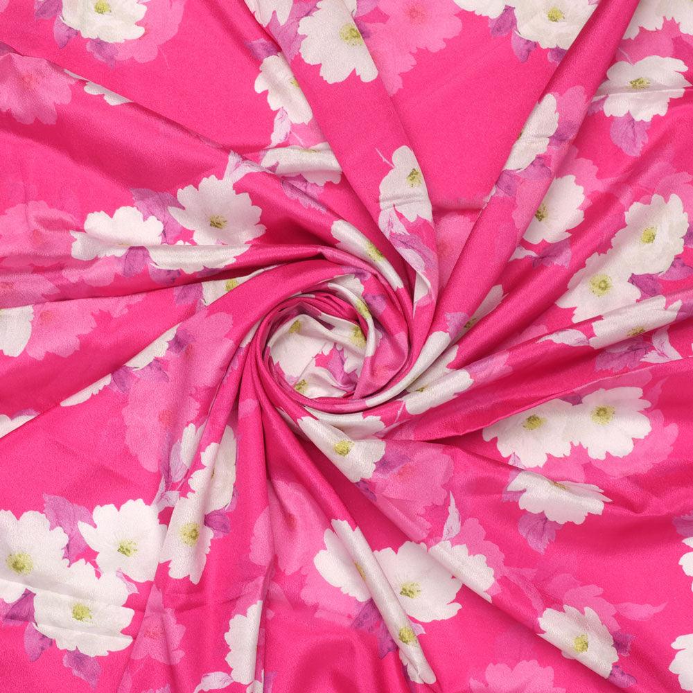 Attractive White Daffodil Flower Digital Printed Fabric - Silk Crepe - FAB VOGUE Studio®