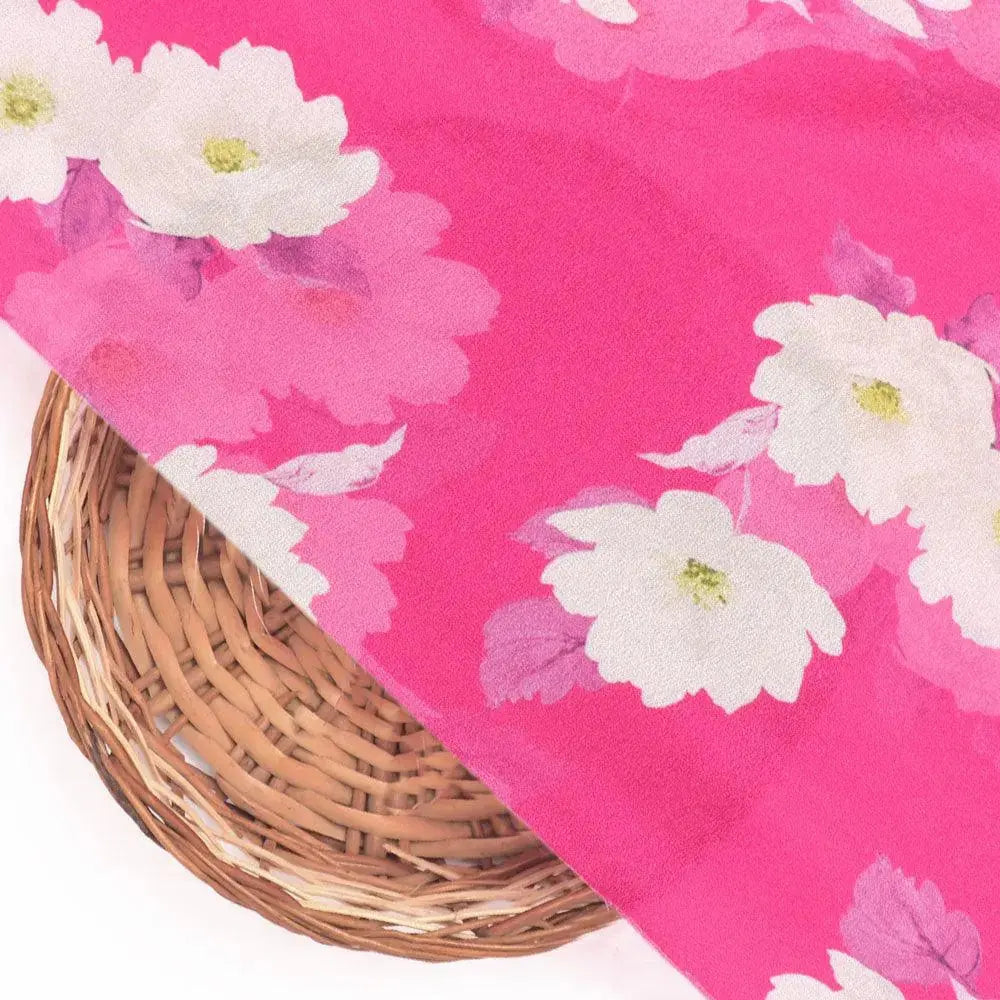 Attractive White Daffodil Flower Digital Printed Fabric - Silk Crepe – cr 0 ta08334p2 110 attractive white daffodil flower digital printed fabric silk crepe 2