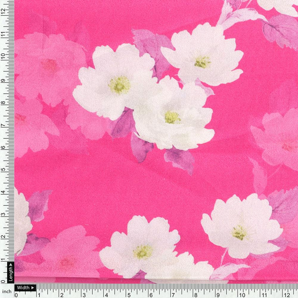 Attractive White Daffodil Flower Digital Printed Fabric - Silk Crepe - FAB VOGUE Studio®