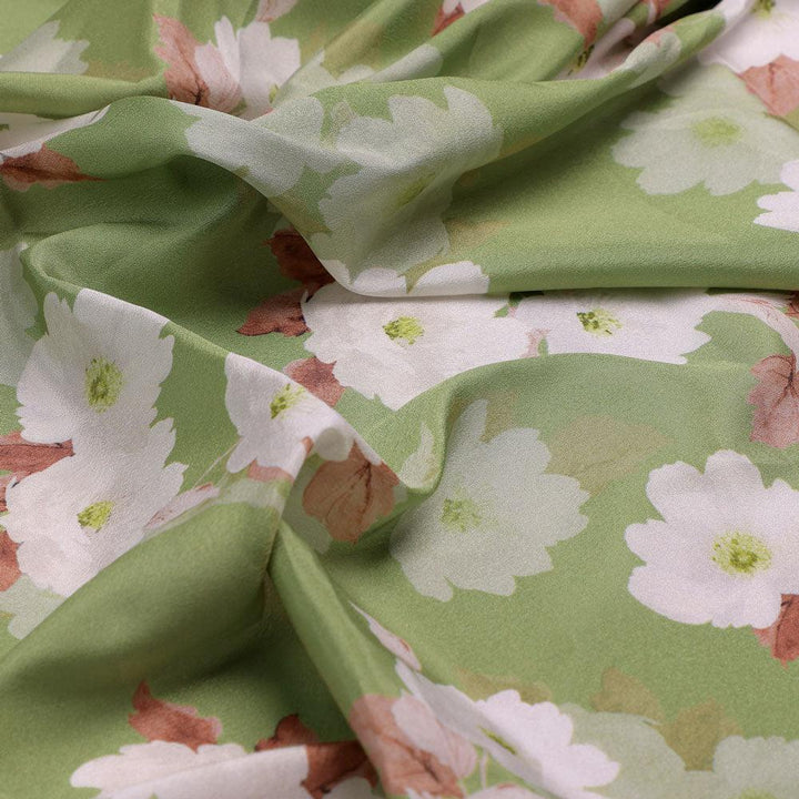 Lovely White Rose Digital Printed Fabric - Crepe - FAB VOGUE Studio®