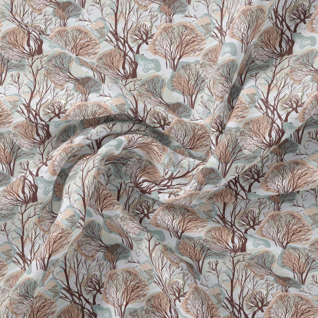 Suzani Summer Brown Tree Digital Printed Fabric - Crepe - FAB VOGUE Studio®