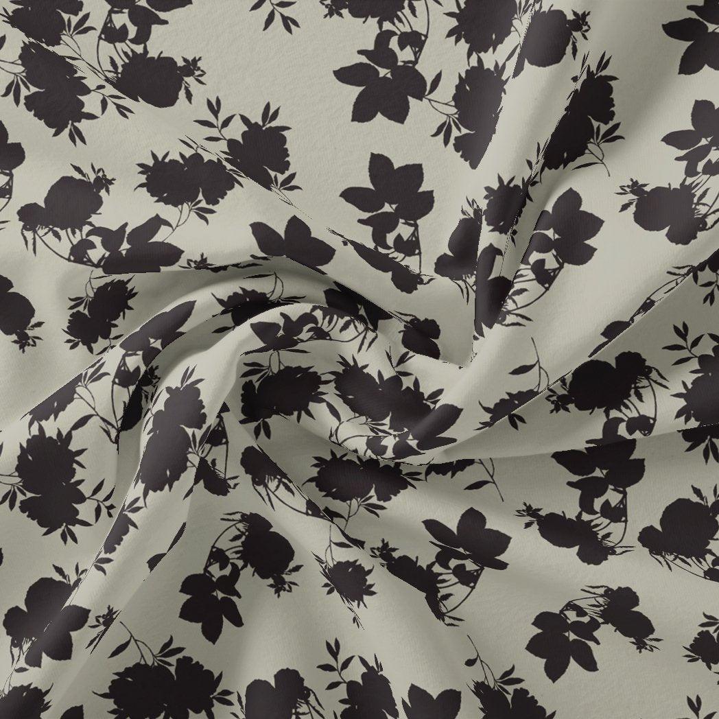 Black Floral Flower Digital Printed Fabric - Crepe - FAB VOGUE Studio®
