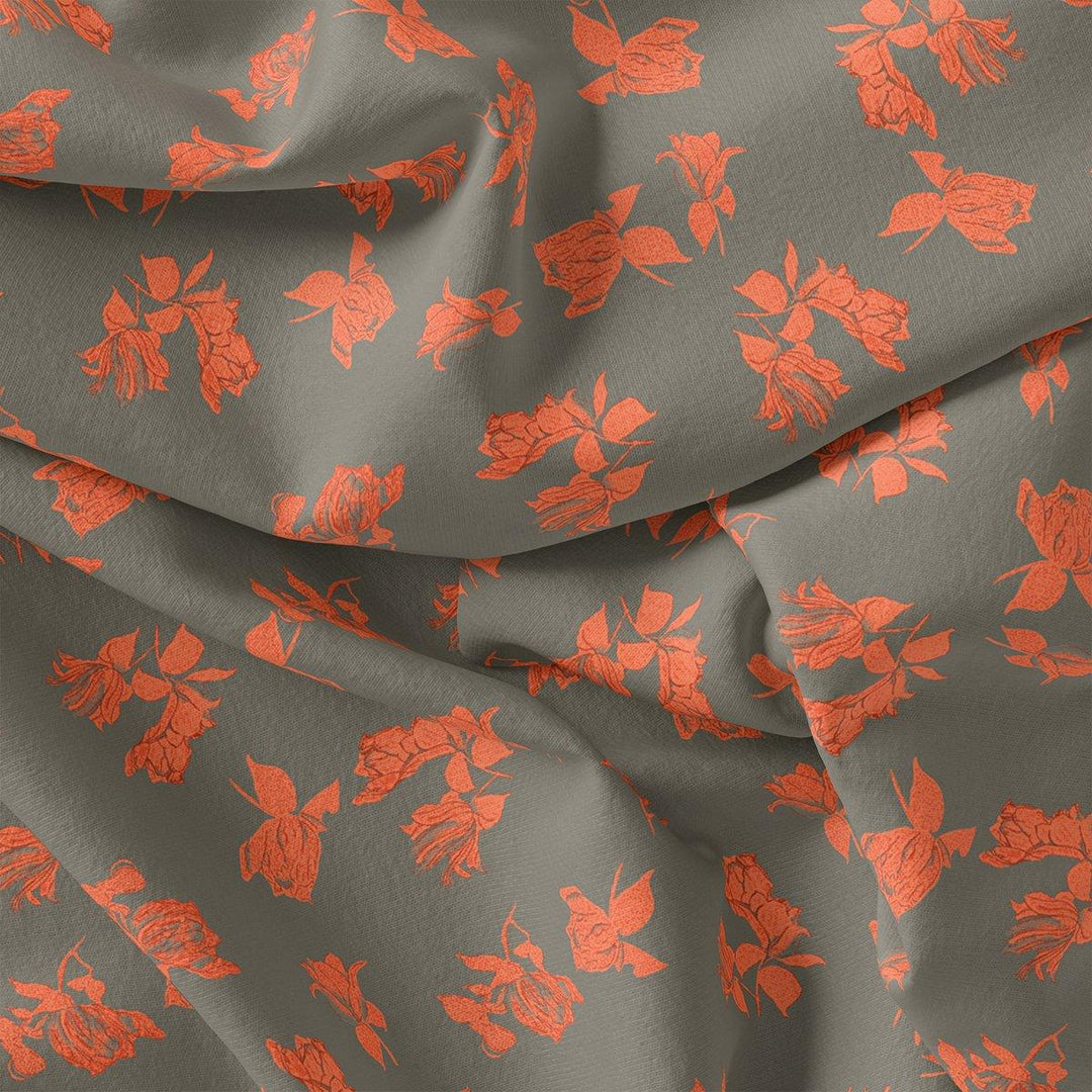 Tulips Roses With Orange Colour Digital Printed Fabric - Crepe - FAB VOGUE Studio®