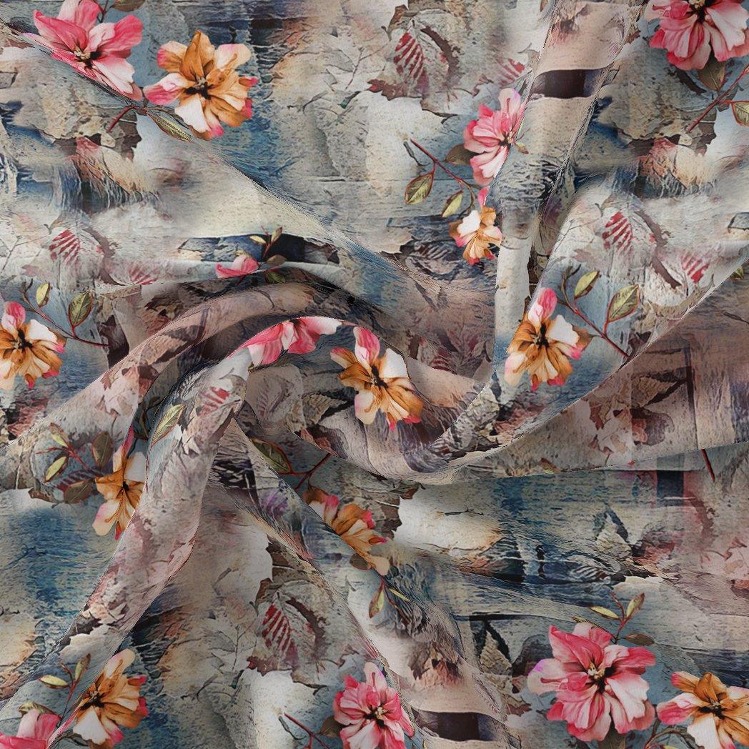 Periwinkle Flower Paper Art Digital Printed Fabric - Crepe - FAB VOGUE Studio®