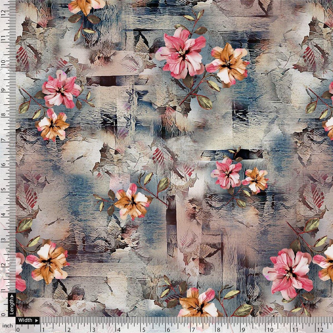 Periwinkle Flower Paper Art Digital Printed Fabric - Crepe - FAB VOGUE Studio®