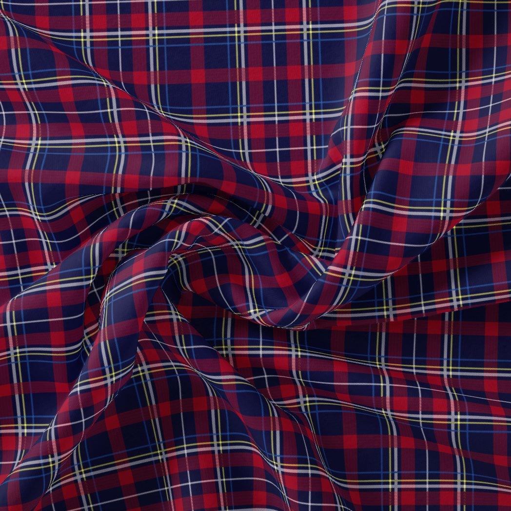 Gingham Pattern With Red And Blue Colour Digital Printed Fabric - Crepe - FAB VOGUE Studio®