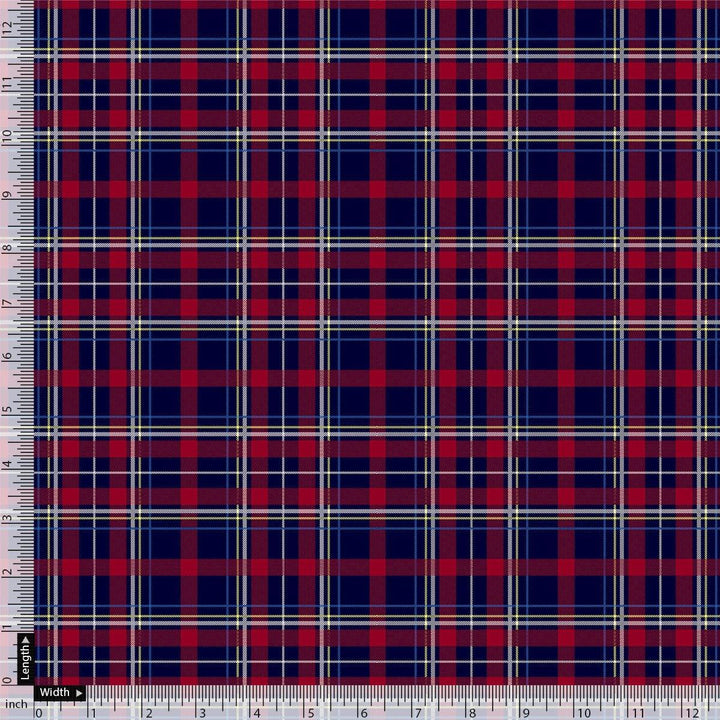 Gingham Pattern With Red And Blue Colour Digital Printed Fabric - Crepe - FAB VOGUE Studio®