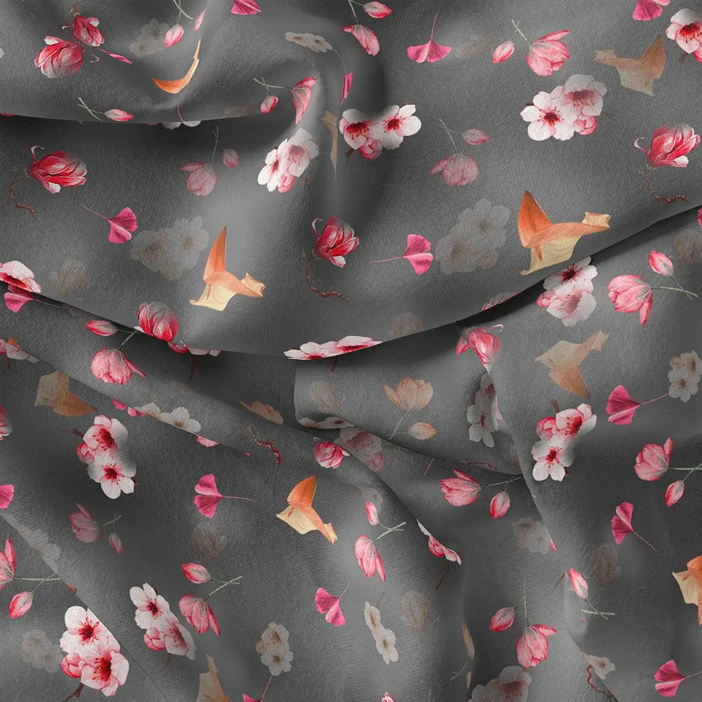 Gray Flower Printed Silk Crepe Fabric Material – cr 0 ta08648p14 110 gray flower printed silk crepe fabric material 1