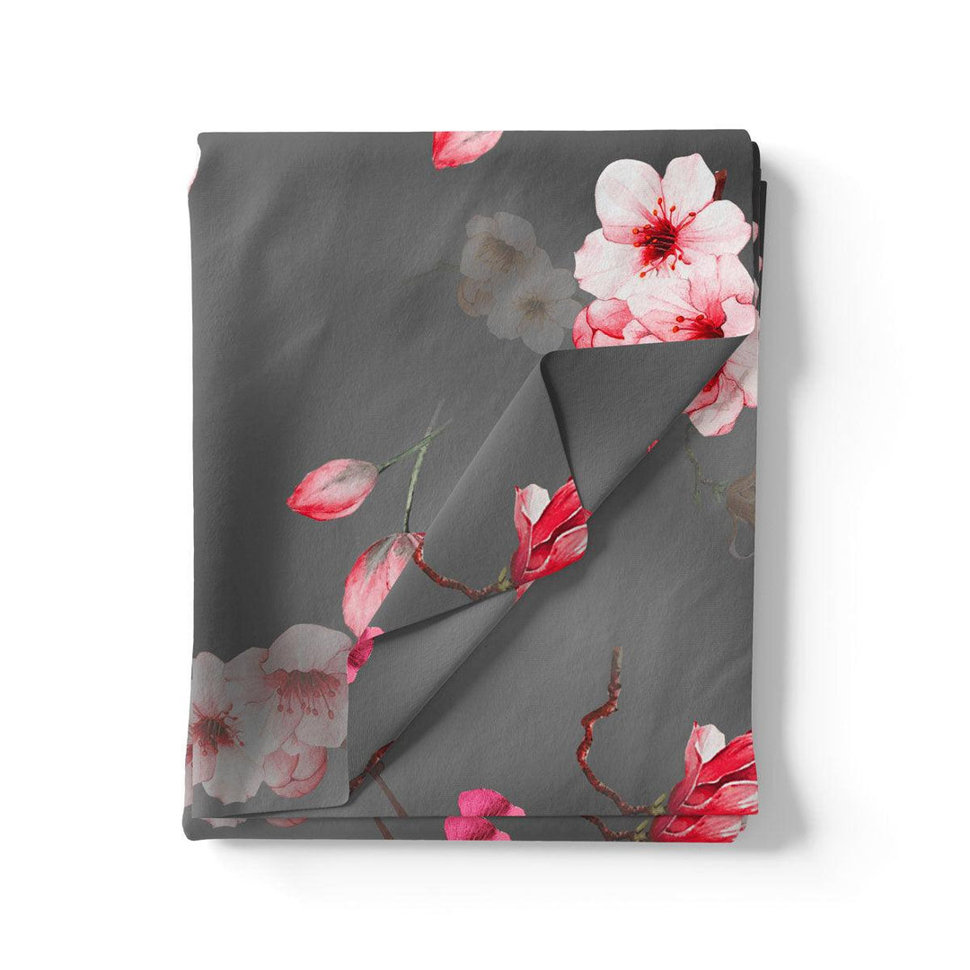 Gray Flower Printed Silk Crepe Fabric Material - FAB VOGUE Studio®