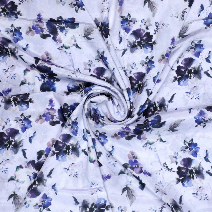 Beautiful Pansy Blue Flower Digital Printed Fabric - Crepe - FAB VOGUE Studio®